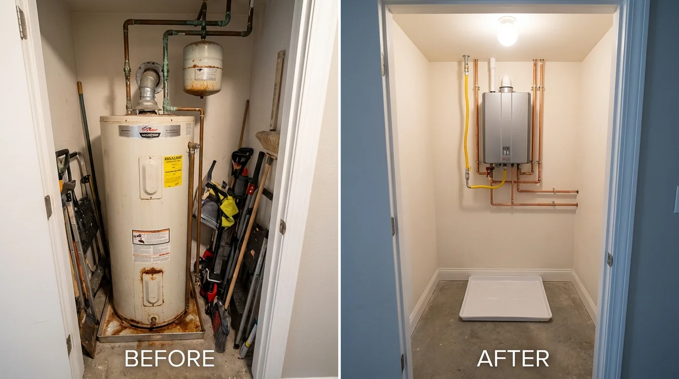 Tank water heater versus wall-mounted tankless unit comparison for Youngsville, LA homeowners